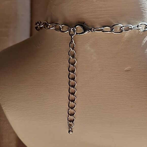 Southwestern Silver & Faux Turquoise Bib Collar Statement Necklace - Picture 4 of 6